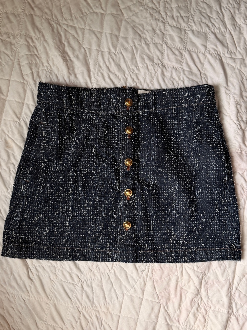 Maeve Navy Tweed Mini Skirt with Gold Buttons